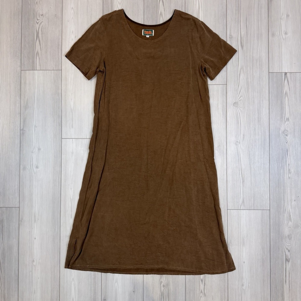 Tianello Womens Large Shift Dress Midi Minimalist Short Sleeve Tencel